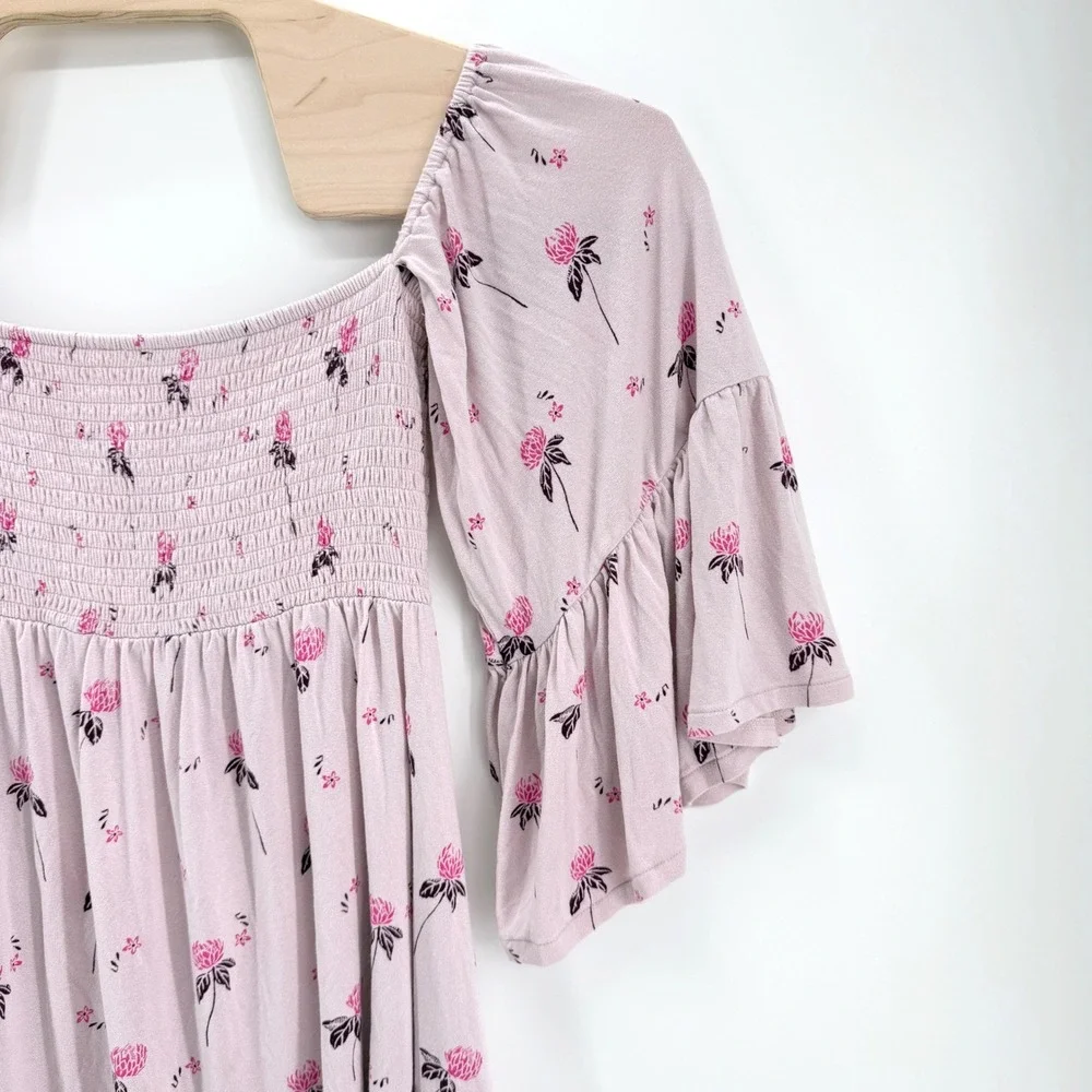 Free People Lana Off The Shoulder Top Size S Floral Smocked Bell Sleeve Boho